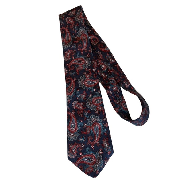 Liberty of London Vintage Paisley Tie Navy Burgundy 3-fold - Picture 3 of 6